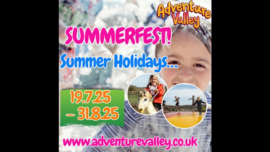 Poster of children enjoying rides and attractions at Adventure Valley.