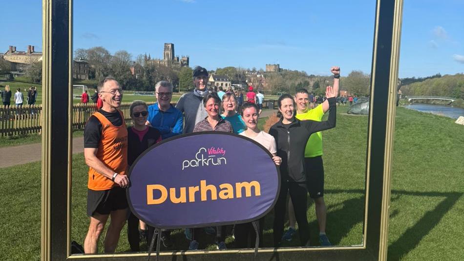 Couch to 5k participants celebrating completing their course at Durham Parkrun.