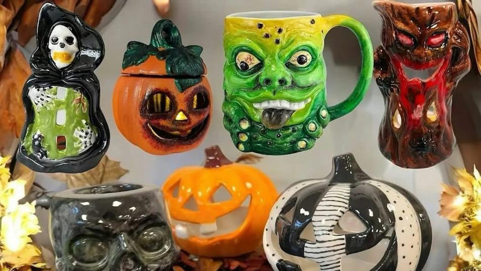 A variety of Halloween themed spooky pottery products.