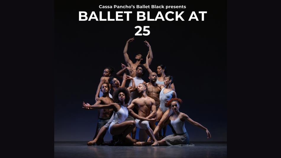 Cassa Pancho's Ballet Black Company, ballet dancers posed elegantly on a dark stage.