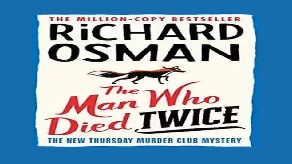 The book cover for Richard Osman's The Man Who Died Twice, a fox wearing a burglar mask on w blue background.