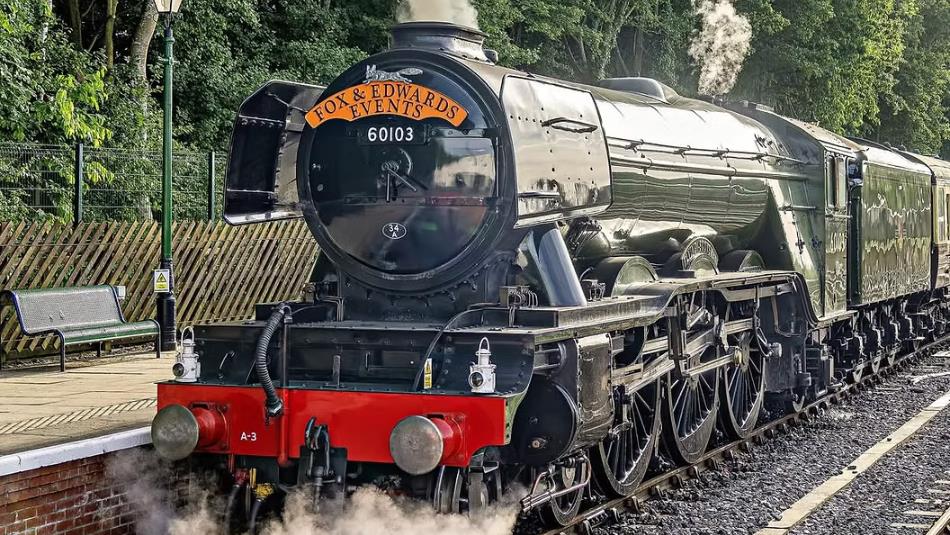 The Flying Scotsman Train pulled in at a station