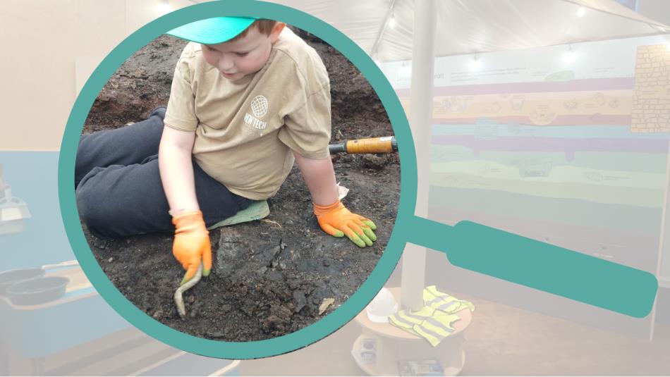 A Child digs at an archaeological excavation