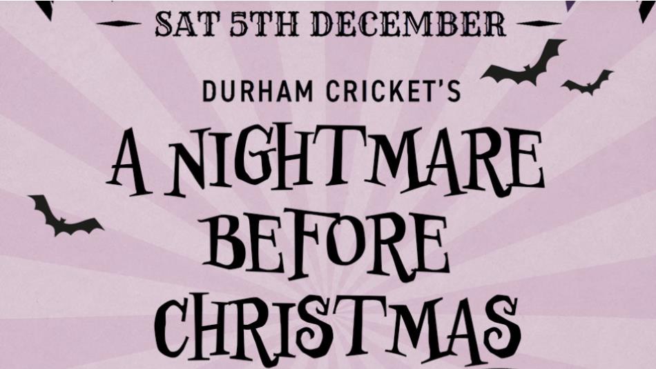 "A Nightmare Before Christmas" in spooky font, surrounded by bats on a lilac background
