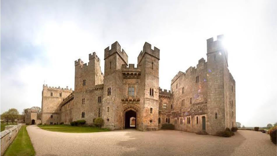 Landscape view of Raby Castle in the sun