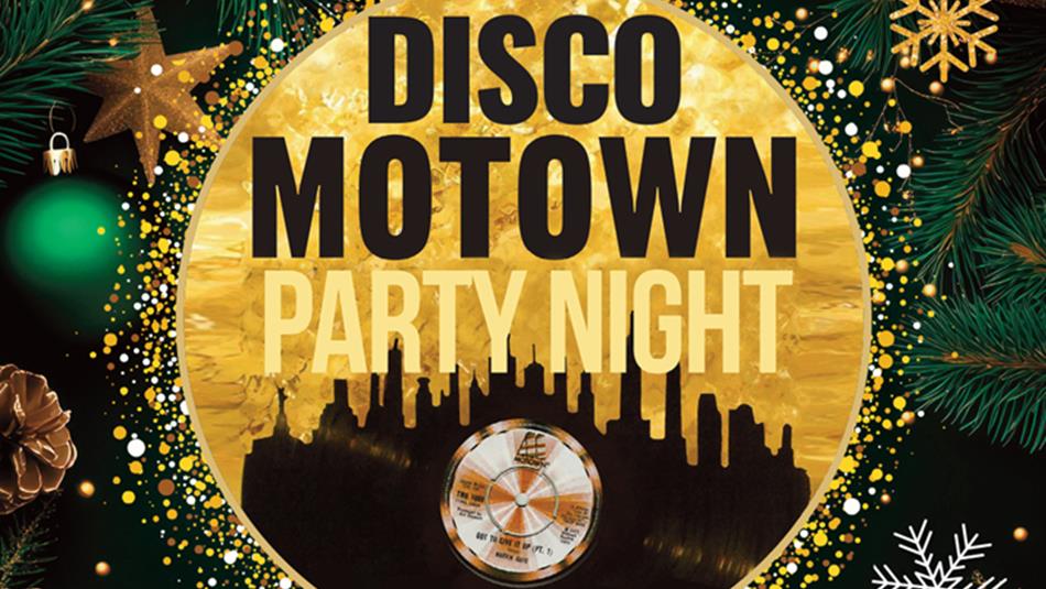 Disco Motown Party Night. Silhouette of a city skyline