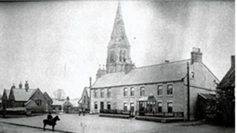 Black and white photo of St. Mary's Church exterior.