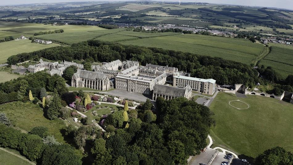 Aerial view of Ushaw Historic House Chapel and Gardens and surrounding area