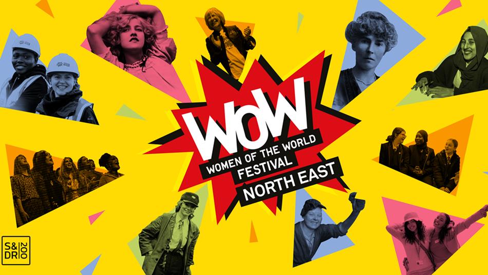 Women of the World Festival poster, showing photos of women.