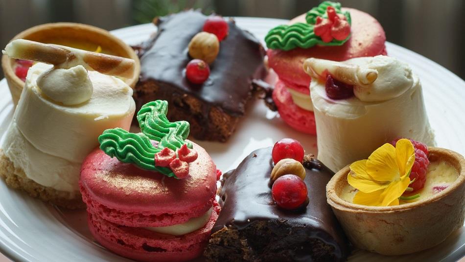 Image of a Festive Afternoon Tea at Wynyard Hall showing a selection of festive cakes and treats.