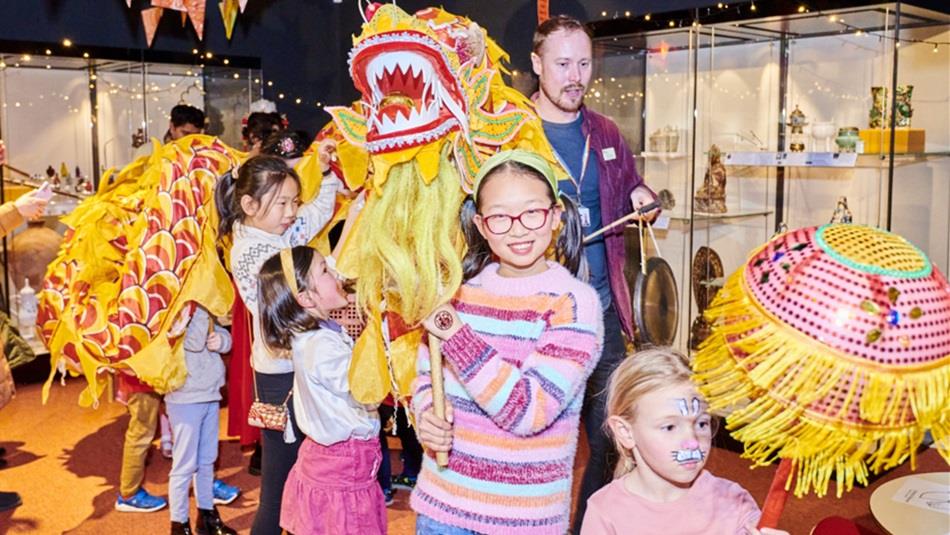 Children attending an event at the Oriental Museum in Durham.