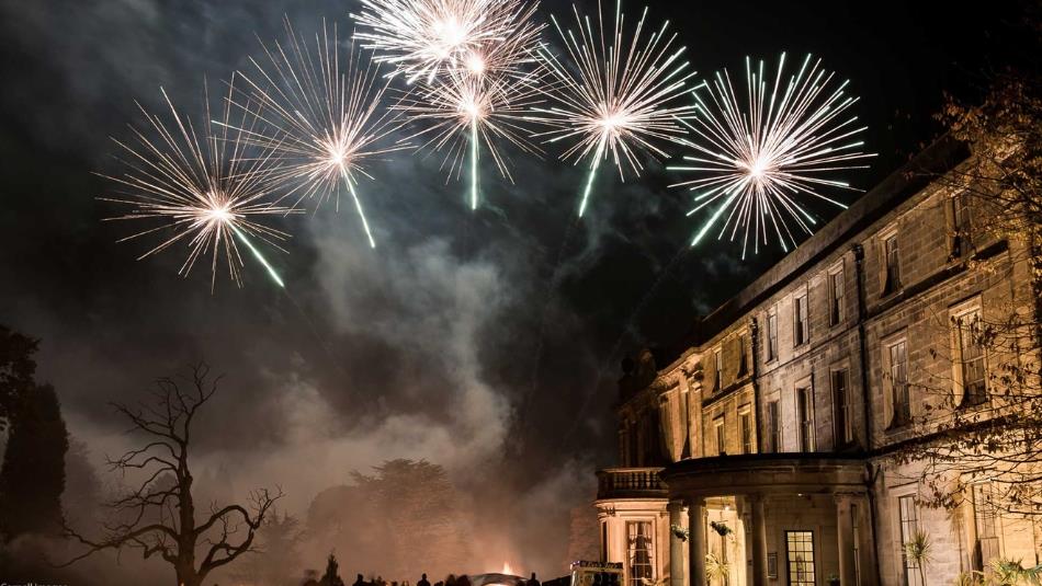 Fireworks display going off over Beamish Hall Hotel