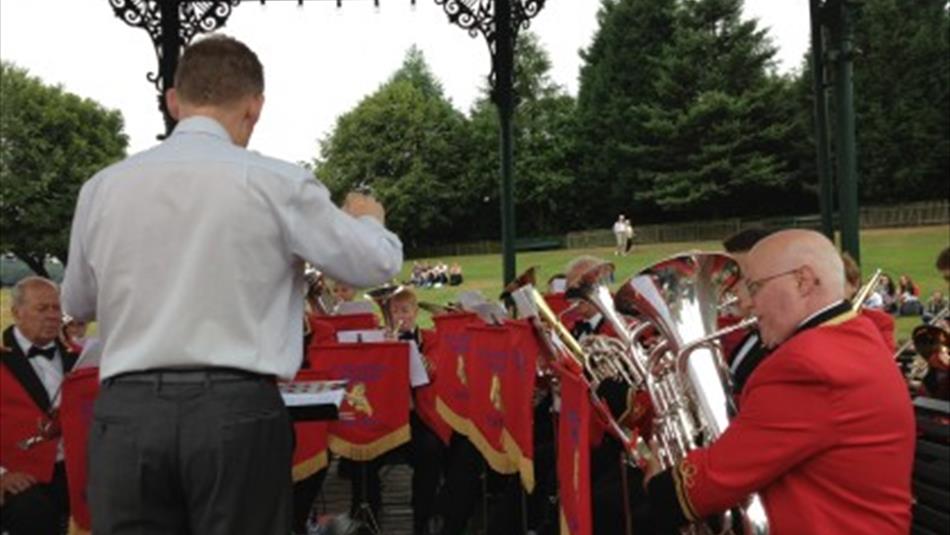 Whitehall Concert Band performing in bandstand at Beamish, The Living Museum of the North