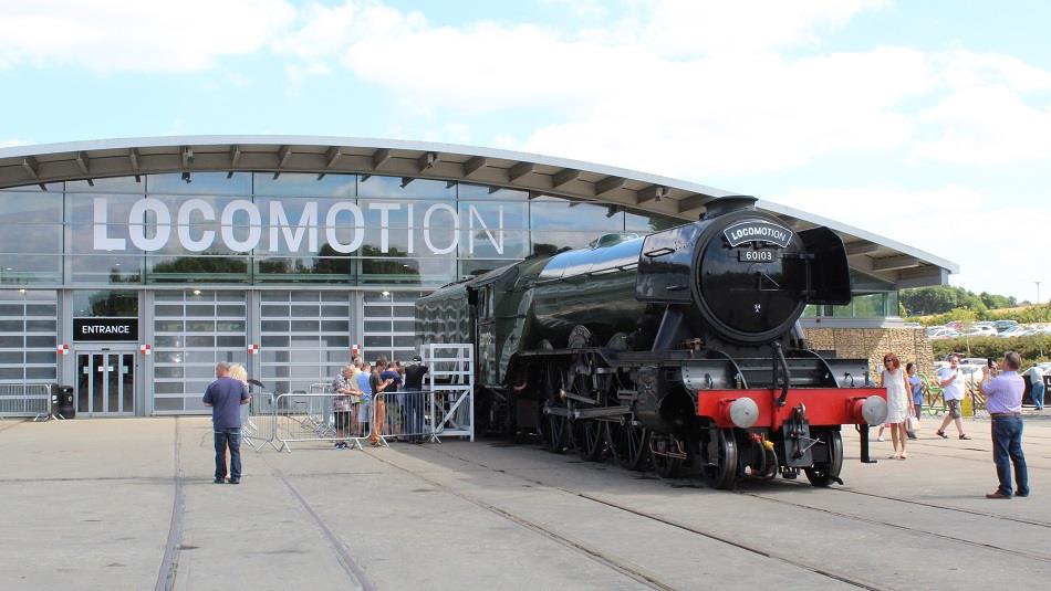 The Flying Scotsman outside of the Locomotion Collections building