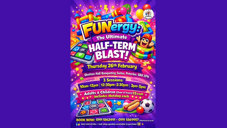 Poster for Funergy event with date, time, contact details.