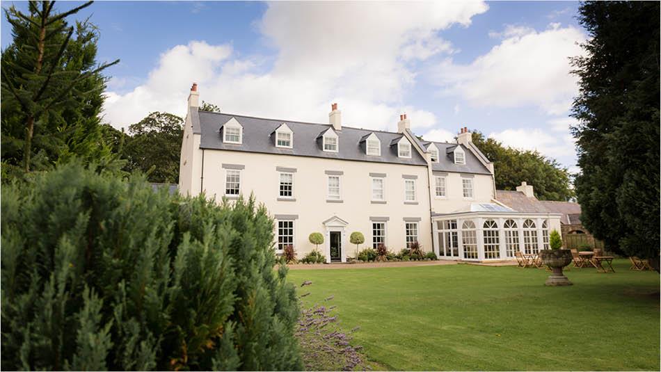 The garden at Hallgarth Manor House Hotel in County Durham