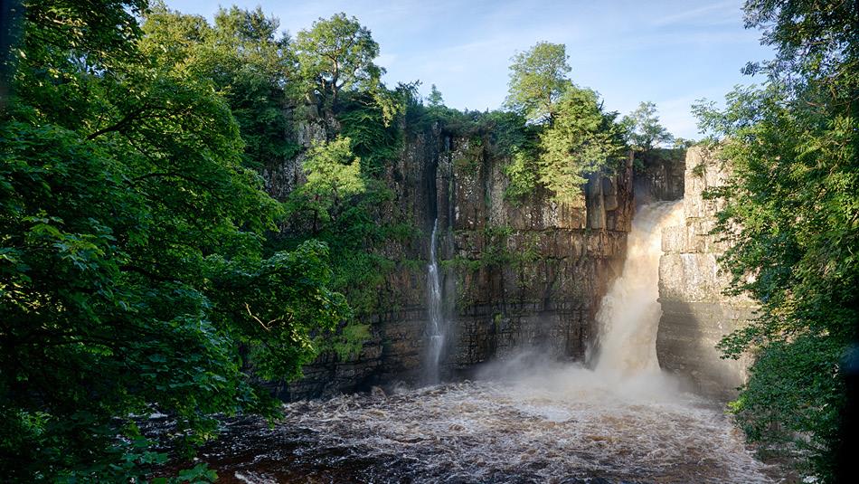 High Force Waterfall, blue skies