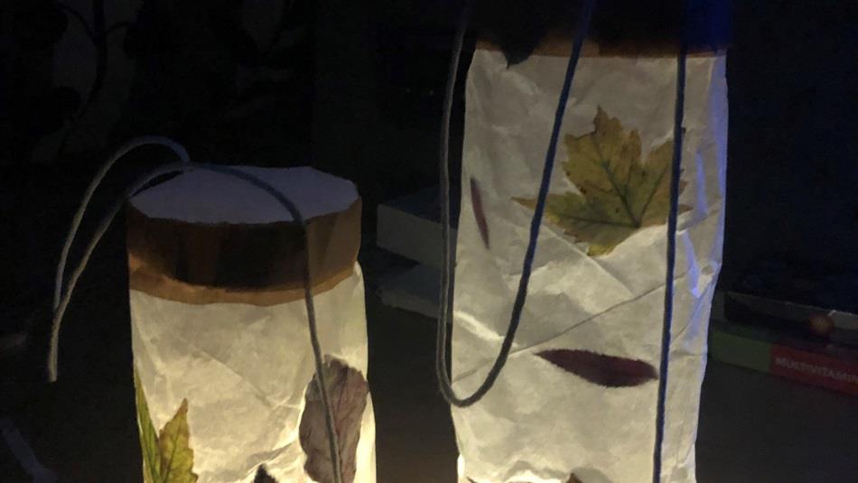 Paper lanterns decorated with Autumn leaves