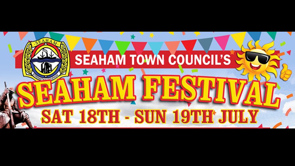 Seaham Festival Sat 18th - Sun 19th July, Illustration of bunting, sunshine and 'Eleven-O-One'.

