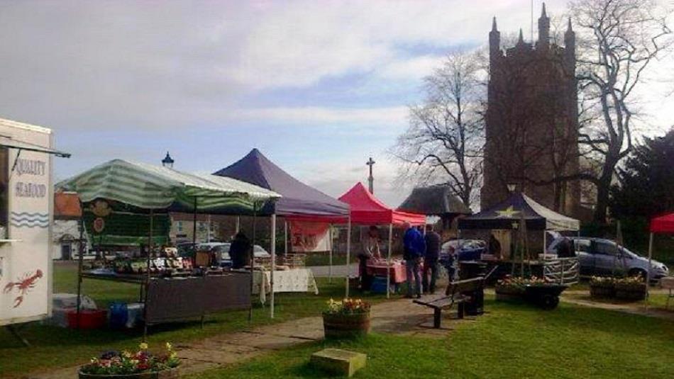 Stalls at Sedgefield Farmers Market on the village green