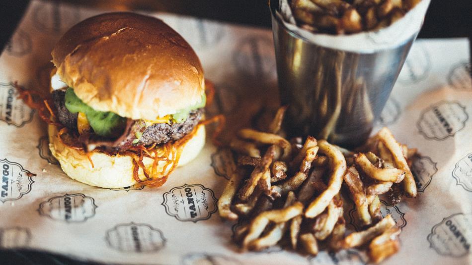 A burger and fries