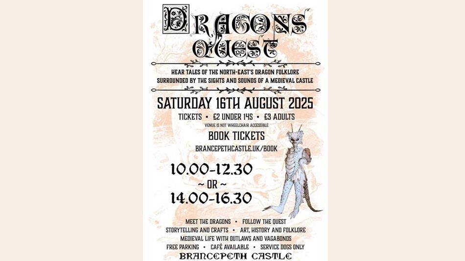 Dragon Quest Poster with details of the event and dressed in a white dragon costume