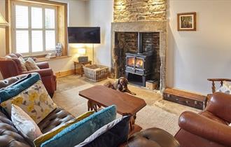 Living area with fireplace