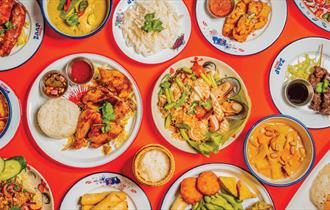 A collection of the delicious Thai street food dishes that Zaap Thai offers - Gai Yang, Yum Mama, Gaeng Massamun, Khow Niew Mamuang, Gai Satay, Tom Yu