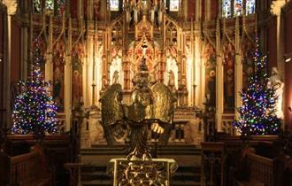Ushaw Chapel decorated  with two Christmas Trees