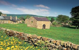 Teesdale landscape, stone barn, stone cottages