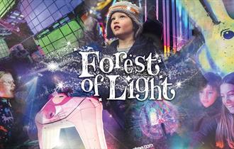 Children and families enjoying the 'Forest of Light' at Beamish Hall Hotel