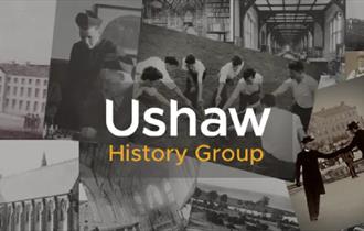 Black and white compilation of historical photos of Ushaw.