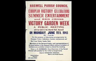Traditional poster advertising VE celebrations in Haswell from 1945