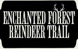 Text reads, 'Enchanted Forest Reindeer Trail' with antlers over the letter 'R'  in 'forest'/