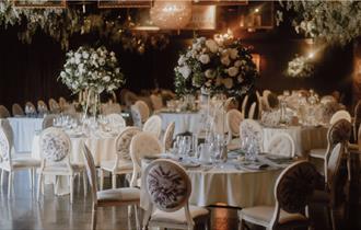 Bowburn Hall Hotel staged for a wedding with beautiful floral centrepieces