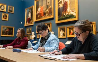 ©TheBowesMuseum. Artists joining Jane Young for experimental painting session using botanical inks