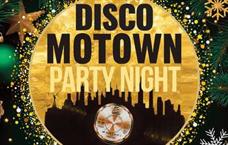Disco Motown Party Night. Silhouette of a city skyline