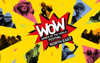 Women of the World Festival poster, showing photos of women.