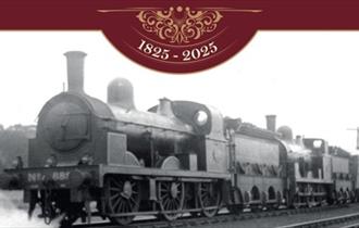A steam train with the dates 1825 - 2025 as a header