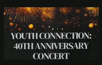 Poster with name of concert and fireworks