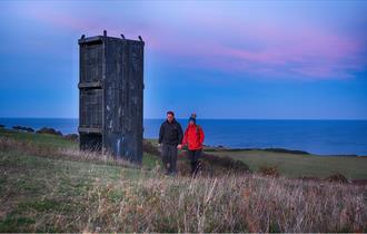 Replica mine shaft overlooking the sea