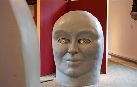 Sculpture of a human face - 'Humanimals' exhibition at Ushaw by Johnny White and Amanda Wray