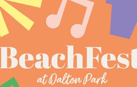Beach Fest at Dalton Park. Image of musical notes, sunshine and buckets and spades