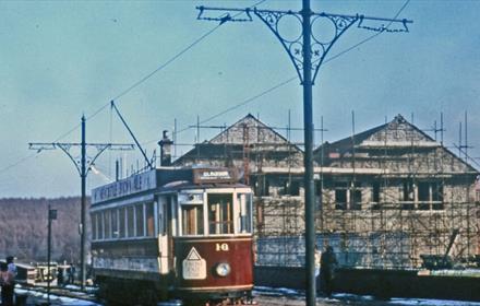 Image of a tram at Beamish Museum.