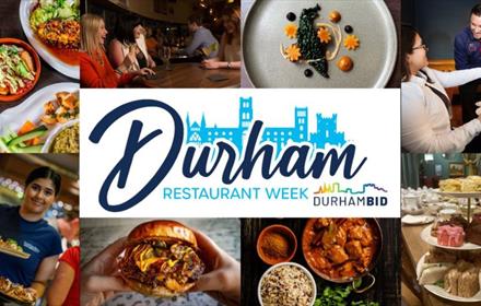 collage of food and drink available during Durham Restaurant Week January 2024.