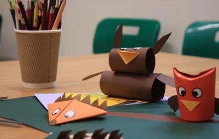 Paper Crafts at Ushaw on the theme of owls and hedgehogs.