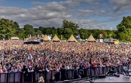Crowds of people watching a performance at the Hardwick Festival