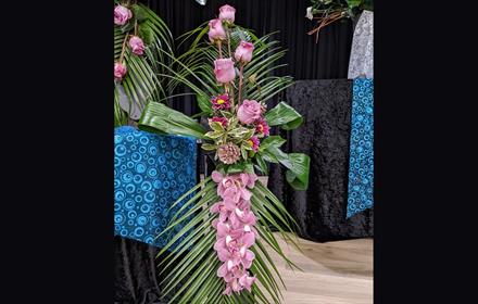 Flower arrangement using a selection of pink flowers