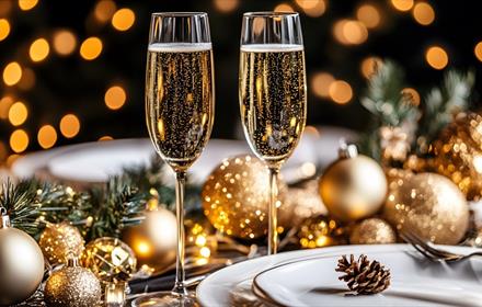 Table set for Christmas Day lunch with two glasses of champagne at the Radisson Blu Durham
