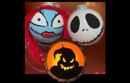 Baubles decorated with Nightmare Before Christmas images.
